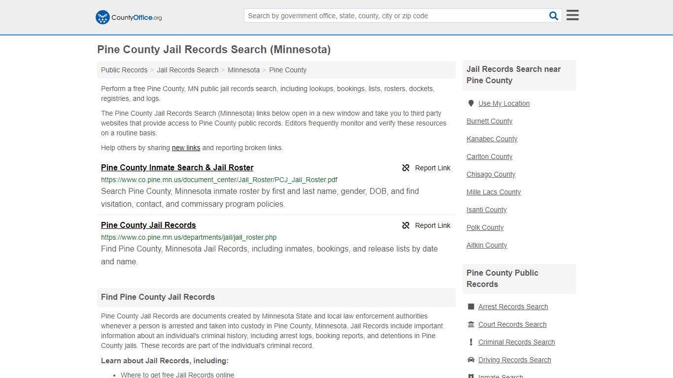 Jail Records Search - Pine County, MN (Jail Rosters & Records)
